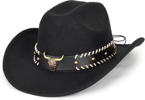 Classic Felt-Western-Cowboy-Cowgirl-Hats for Women-Men Fedora-Jazz-Hat with Band(Lagre) in Kuwait