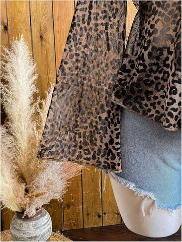 Women's Plus Size Bell Sleeve Cheetah Blouse Dressy Tie Front Leopard Print Peplum Babydoll Shirts in Saudi Arabia