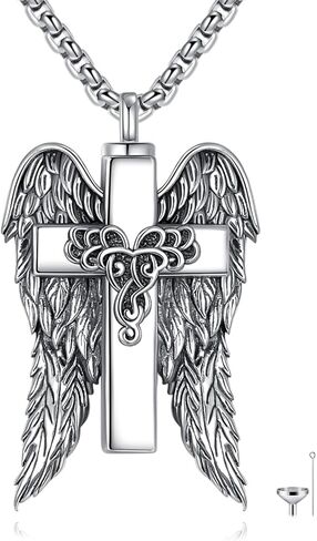Jesus Crucifix/Angel Wing Cross Urn Necklace for Ashes 925 Sterling Silver Cross Urn Pendant Religion Necklaces Memorial Keepsake Cremation Jewelry for Men Women in Saudi Arabia