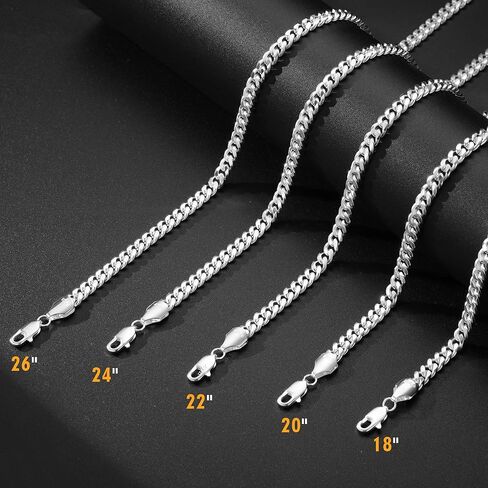 S925 الفضة الاسترليني سلسلة قلادة للرجال، الفضة الاسترليني الكوبية الارتباط كبح سلسلة قلادة للنساء الرجال المجوهرات، 18 20 22 24 بوصة in Kuwait