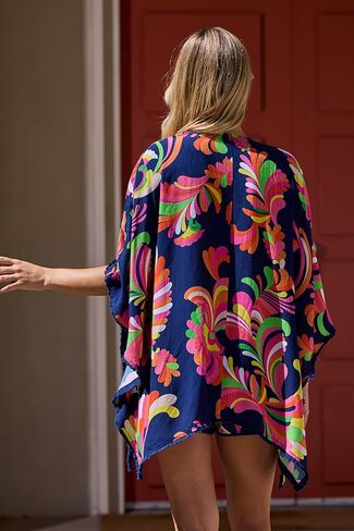 Trina Turk Women's Standard Poolside Swirl Tunic, Casual, Floral Print, Beach Cover Ups, Multicolor in Saudi Arabia