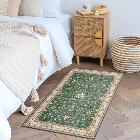 MUJOO 2x3 Small Rug,Green Washable Area Rugs for Entryway Entry Bedside Kitchen Bathroom,Boho Front Door Mat Indoor Entrance Throw Carpet Vintage Non Slip Low Pile in Saudi Arabia