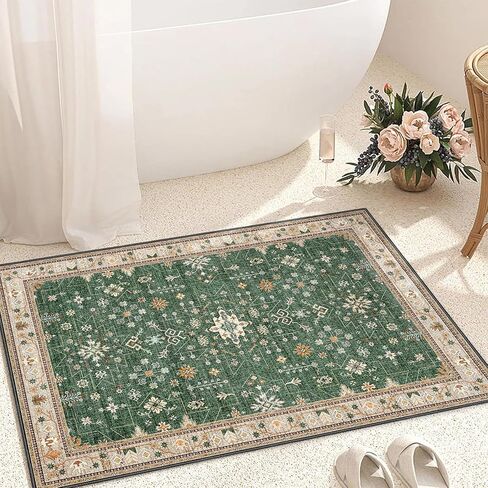 MUJOO 2x3 Small Rug,Green Washable Area Rugs for Entryway Entry Bedside Kitchen Bathroom,Boho Front Door Mat Indoor Entrance Throw Carpet Vintage Non Slip Low Pile in Saudi Arabia