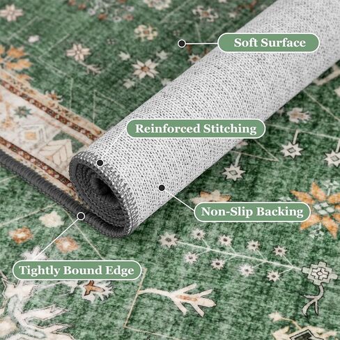 MUJOO 2x3 Small Rug,Green Washable Area Rugs for Entryway Entry Bedside Kitchen Bathroom,Boho Front Door Mat Indoor Entrance Throw Carpet Vintage Non Slip Low Pile in Saudi Arabia