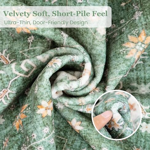 MUJOO 2x3 Small Rug,Green Washable Area Rugs for Entryway Entry Bedside Kitchen Bathroom,Boho Front Door Mat Indoor Entrance Throw Carpet Vintage Non Slip Low Pile in Saudi Arabia