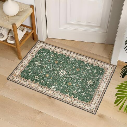 MUJOO 2x3 Small Rug,Green Washable Area Rugs for Entryway Entry Bedside Kitchen Bathroom,Boho Front Door Mat Indoor Entrance Throw Carpet Vintage Non Slip Low Pile in Saudi Arabia