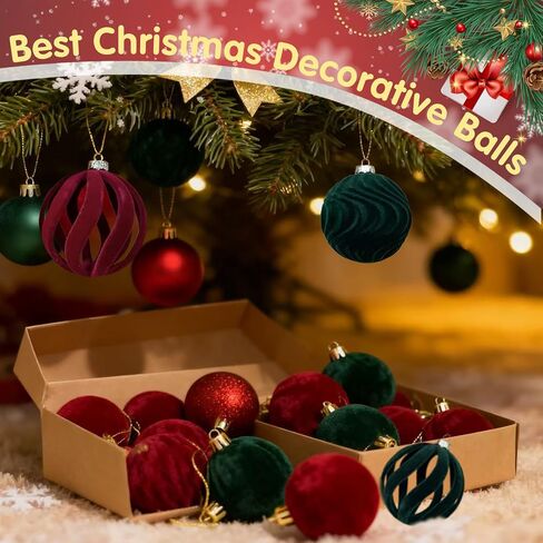 Velvet Christmas Balls, 12PCS Flocked Decoration Balls Ornaments Sets, Bulk Flocked Christmas Tree Ball Ornaments(2.2In) (Red) in Saudi Arabia