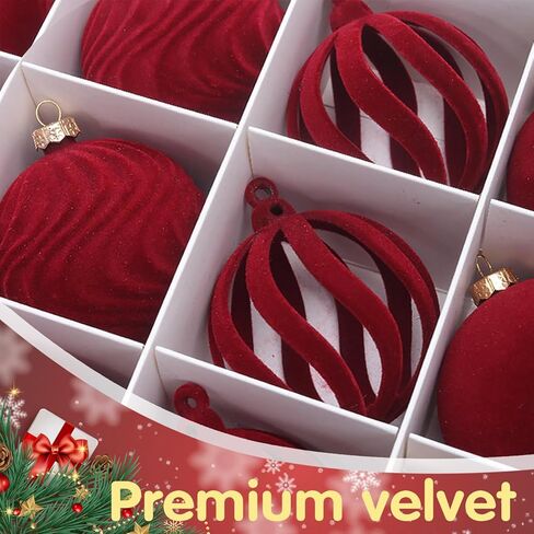 Velvet Christmas Balls, 12PCS Flocked Decoration Balls Ornaments Sets, Bulk Flocked Christmas Tree Ball Ornaments(2.2In) (Red) in Saudi Arabia