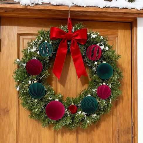 Velvet Christmas Balls, 12PCS Flocked Decoration Balls Ornaments Sets, Bulk Flocked Christmas Tree Ball Ornaments(2.2In) (Red) in Saudi Arabia