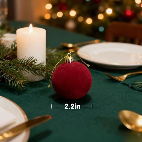 Velvet Christmas Balls, 12PCS Flocked Decoration Balls Ornaments Sets, Bulk Flocked Christmas Tree Ball Ornaments(2.2In) (Red) in Saudi Arabia