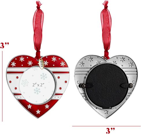 GUOER 2025 Christmas Tree Ornament Picture Frame Holiday Keepsake Gift Home Decor Christmas Decorations Xmas Gifts Pendant with 2" Photo Frame Insert (Red White & SiIvery) in Saudi Arabia