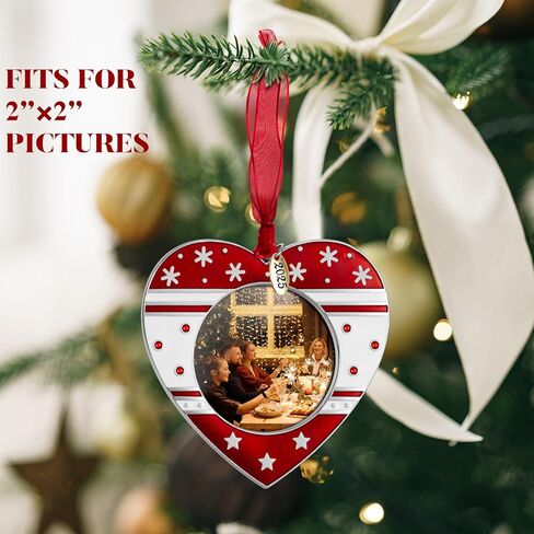 GUOER 2025 Christmas Tree Ornament Picture Frame Holiday Keepsake Gift Home Decor Christmas Decorations Xmas Gifts Pendant with 2" Photo Frame Insert (Red White & SiIvery) in Saudi Arabia
