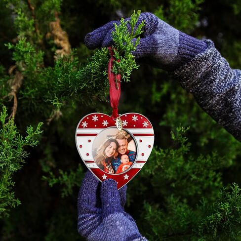 GUOER 2025 Christmas Tree Ornament Picture Frame Holiday Keepsake Gift Home Decor Christmas Decorations Xmas Gifts Pendant with 2" Photo Frame Insert (Red White & SiIvery) in Saudi Arabia