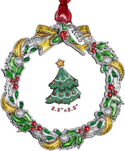 GUOER 2025 Christmas Tree Ornament Picture Frame Holiday Keepsake Gift Home Decor Christmas Decorations Xmas Gifts Pendant with 2" Photo Frame Insert (Red White & SiIvery) in Saudi Arabia
