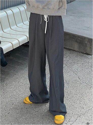 GORGLITTER Women's Low Rise Trousers Dress Pants Dressy Striped Wide Leg Color Block Pleated Baggy Dress Pants Casual Slacks in Saudi Arabia
