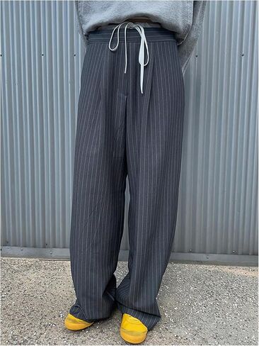 GORGLITTER Women's Low Rise Trousers Dress Pants Dressy Striped Wide Leg Color Block Pleated Baggy Dress Pants Casual Slacks in Saudi Arabia