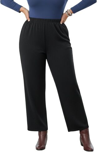 Women's Plus Size Straight Leg Pants High Elastic Waist Dressy Casual Work Trousers with Pockets in Saudi Arabia