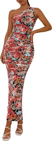 Prettygarden نساء واحد الكتف bodycon فستان الصيف 2025 المطبوعة كوكتيل الحفلات المطبوعة فستان طويل in Saudi Arabia