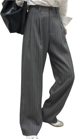 GORGLITTER Women's Low Rise Trouser Dress Pants Dressy Striped Pleated Wide Leg Office Business Casual Slacks Pants in Saudi Arabia
