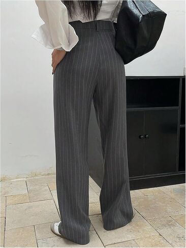 GORGLITTER Women's Low Rise Trouser Dress Pants Dressy Striped Pleated Wide Leg Office Business Casual Slacks Pants in Saudi Arabia