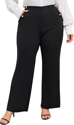 ShopWonder Plus Size Dress Pants for Women Stretch Pull On Flare Pants Pockets Dressy Business Casual Work Pants in Saudi Arabia