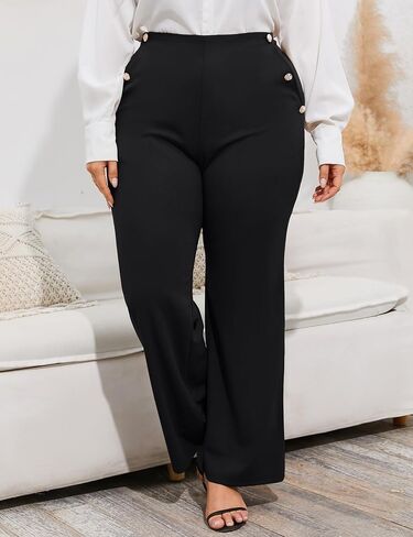 ShopWonder Plus Size Dress Pants for Women Stretch Pull On Flare Pants Pockets Dressy Business Casual Work Pants in Saudi Arabia