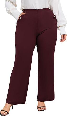 ShopWonder Plus Size Dress Pants for Women Stretch Pull On Flare Pants Pockets Dressy Business Casual Work Pants in Saudi Arabia