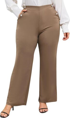 ShopWonder Plus Size Dress Pants for Women Stretch Pull On Flare Pants Pockets Dressy Business Casual Work Pants in Saudi Arabia