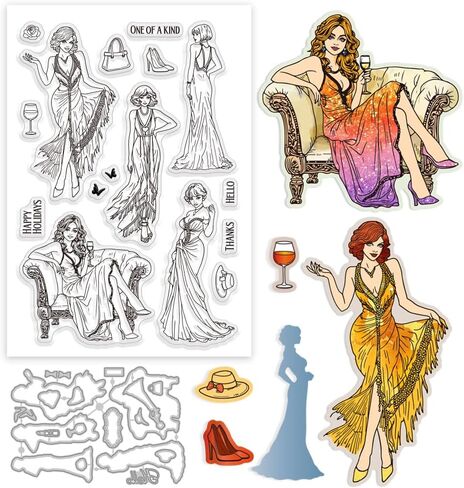GLOBLELAND Lady Book Clear Stamp and Cutting Dies Set for Card Making Women Reading Butterfly Silicone Clear Stamp Metal Butterfly Coffee Die Cuts for DIY Scrapbooking Photo Album Decorative in Saudi Arabia