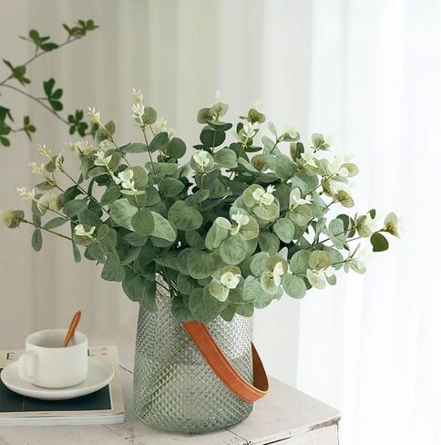 10Pcs Artificial Eucalyptus Stem Fake Plant Bouquet DIY Artificial Green Branch Home Garden Wedding Wreath Decoration in Saudi Arabia