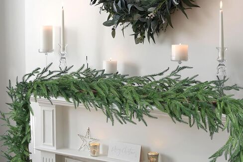 نورفولك الصنوبر إكليل عيد الميلاد الديكور التخليص - 6ft واقعية أوراق الصنوبر الاصطناعي أوراق الخضرة لعباءة الموقد الدرج درابزين الجدول ديكور المنزل in Kuwait