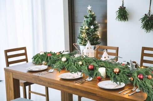 نورفولك الصنوبر إكليل عيد الميلاد الديكور التخليص - 6ft واقعية أوراق الصنوبر الاصطناعي أوراق الخضرة لعباءة الموقد الدرج درابزين الجدول ديكور المنزل in Kuwait