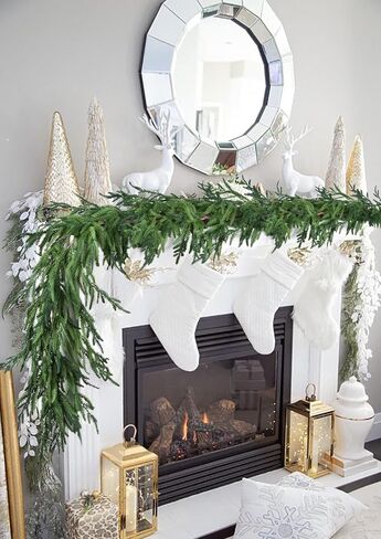 نورفولك الصنوبر إكليل عيد الميلاد الديكور التخليص - 6ft واقعية أوراق الصنوبر الاصطناعي أوراق الخضرة لعباءة الموقد الدرج درابزين الجدول ديكور المنزل in Kuwait