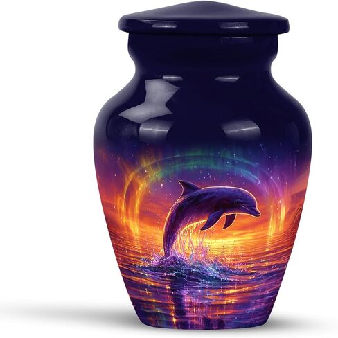 Dolphin Urns for Human Ashes Adult Female, Deep Purple Funeral Keepsake Urn for Ashes Adult Male, Aurora Ocean Cremation Urns, Decorative Memorial Gift for Father (10 Inch & 3 Inch, Set of 5) in Saudi Arabia