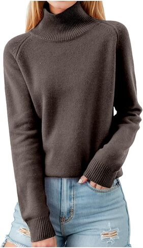 Womens Sweaters Cashmere Sweater for Women Long Sleeve Turtleneck Pullover Tops Solid Casual Fall Soft Jumper in Saudi Arabia