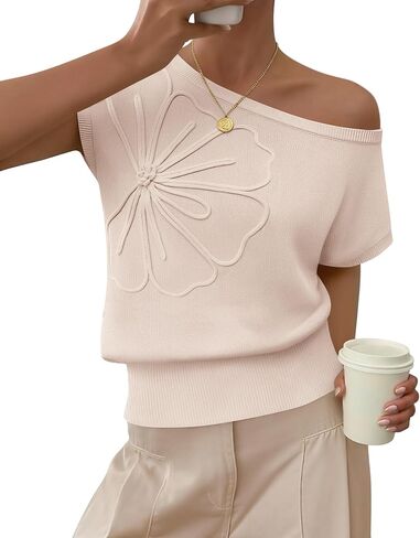 ZESICA Women's Summer Off Shoulder Floral Sweaters 2026 Cap Sleeve Loose Knit Cute Pullover Tops Trendy Clothes in Saudi Arabia
