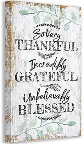 So Very Thankful - Boho Style Living Room and Dining Room Decor, Farmhouse Wall Art Decoration, Ready to Hang Inspirational Housewarming Gifts, 18x36 Wood Style Look Stretched Canvas Art in Saudi Arabia