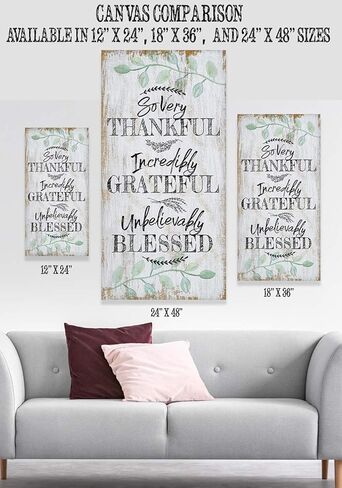 So Very Thankful - Boho Style Living Room and Dining Room Decor, Farmhouse Wall Art Decoration, Ready to Hang Inspirational Housewarming Gifts, 18x36 Wood Style Look Stretched Canvas Art in Saudi Arabia