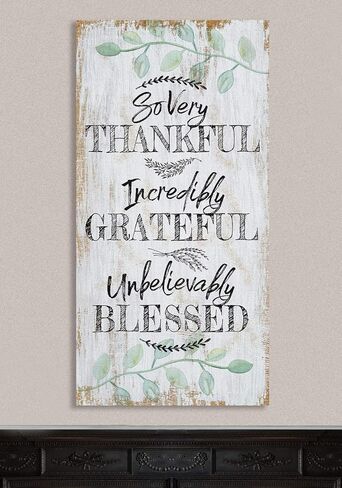 So Very Thankful - Boho Style Living Room and Dining Room Decor, Farmhouse Wall Art Decoration, Ready to Hang Inspirational Housewarming Gifts, 18x36 Wood Style Look Stretched Canvas Art in Saudi Arabia