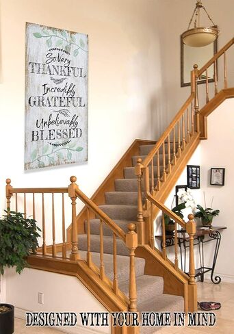 So Very Thankful - Boho Style Living Room and Dining Room Decor, Farmhouse Wall Art Decoration, Ready to Hang Inspirational Housewarming Gifts, 18x36 Wood Style Look Stretched Canvas Art in Saudi Arabia