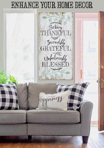 So Very Thankful - Boho Style Living Room and Dining Room Decor, Farmhouse Wall Art Decoration, Ready to Hang Inspirational Housewarming Gifts, 18x36 Wood Style Look Stretched Canvas Art in Saudi Arabia