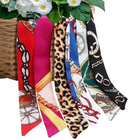 Neckerchief Scarf, 6PCS Colorful Band Narrow, Braided Hair Tie Scarves for Women, Women Handbag Scarfs/Satin Fashion Narrow/Head Wrap Fashion Scarf for Decoration in Saudi Arabia
