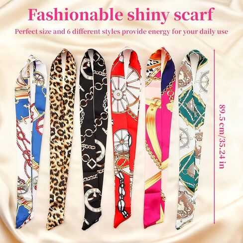 Neckerchief Scarf, 6PCS Colorful Band Narrow, Braided Hair Tie Scarves for Women, Women Handbag Scarfs/Satin Fashion Narrow/Head Wrap Fashion Scarf for Decoration in Saudi Arabia