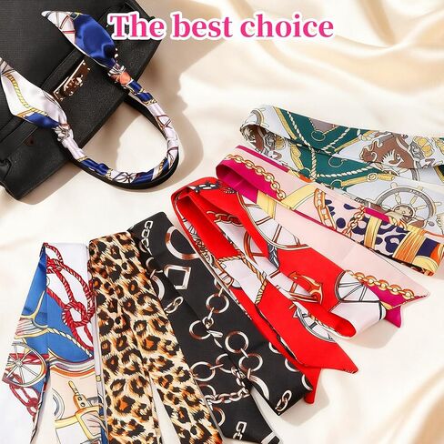 Neckerchief Scarf, 6PCS Colorful Band Narrow, Braided Hair Tie Scarves for Women, Women Handbag Scarfs/Satin Fashion Narrow/Head Wrap Fashion Scarf for Decoration in Saudi Arabia