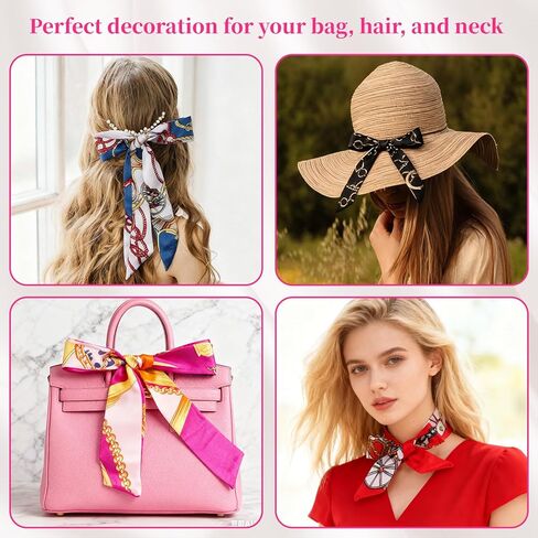 Neckerchief Scarf, 6PCS Colorful Band Narrow, Braided Hair Tie Scarves for Women, Women Handbag Scarfs/Satin Fashion Narrow/Head Wrap Fashion Scarf for Decoration in Saudi Arabia