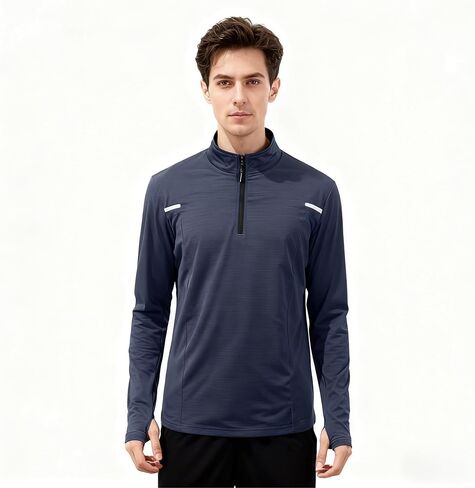 Men’s Athletic Long Sleeve Top - Half Zip Mock Neck Shirt - Breathable Quick Dry Fabric in Saudi Arabia