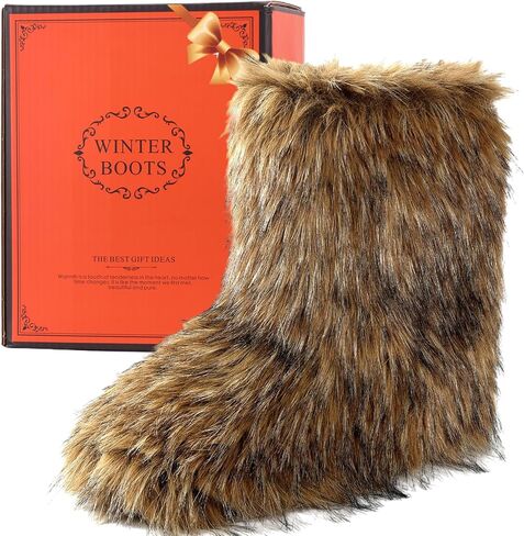 Valpeak Men's Faux Fur Snow Boots, Non Slip Winter Boots, Fluffy Furry Boots For Men, Flat Heel Snow Warm Boots in Saudi Arabia