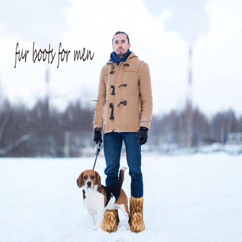 Valpeak Men's Faux Fur Snow Boots, Non Slip Winter Boots, Fluffy Furry Boots For Men, Flat Heel Snow Warm Boots in Saudi Arabia
