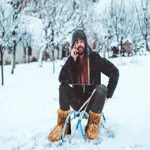 Valpeak Men's Faux Fur Snow Boots, Non Slip Winter Boots, Fluffy Furry Boots For Men, Flat Heel Snow Warm Boots in Saudi Arabia