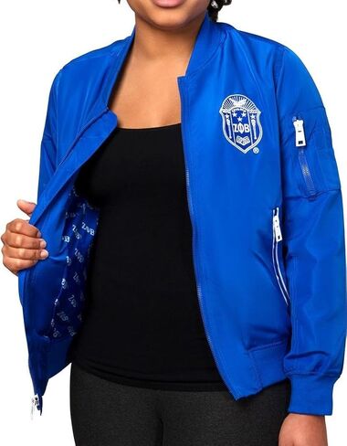 Zeta Phi/Φ Beta Satin Bomber Jacket [Blue] - ID#33192-18-207-0-0 in Saudi Arabia